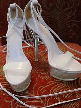 Chase + Chloe Lilac Clear-Trim Platform Stiletto Sandals Exotic Dancer 8.5 New